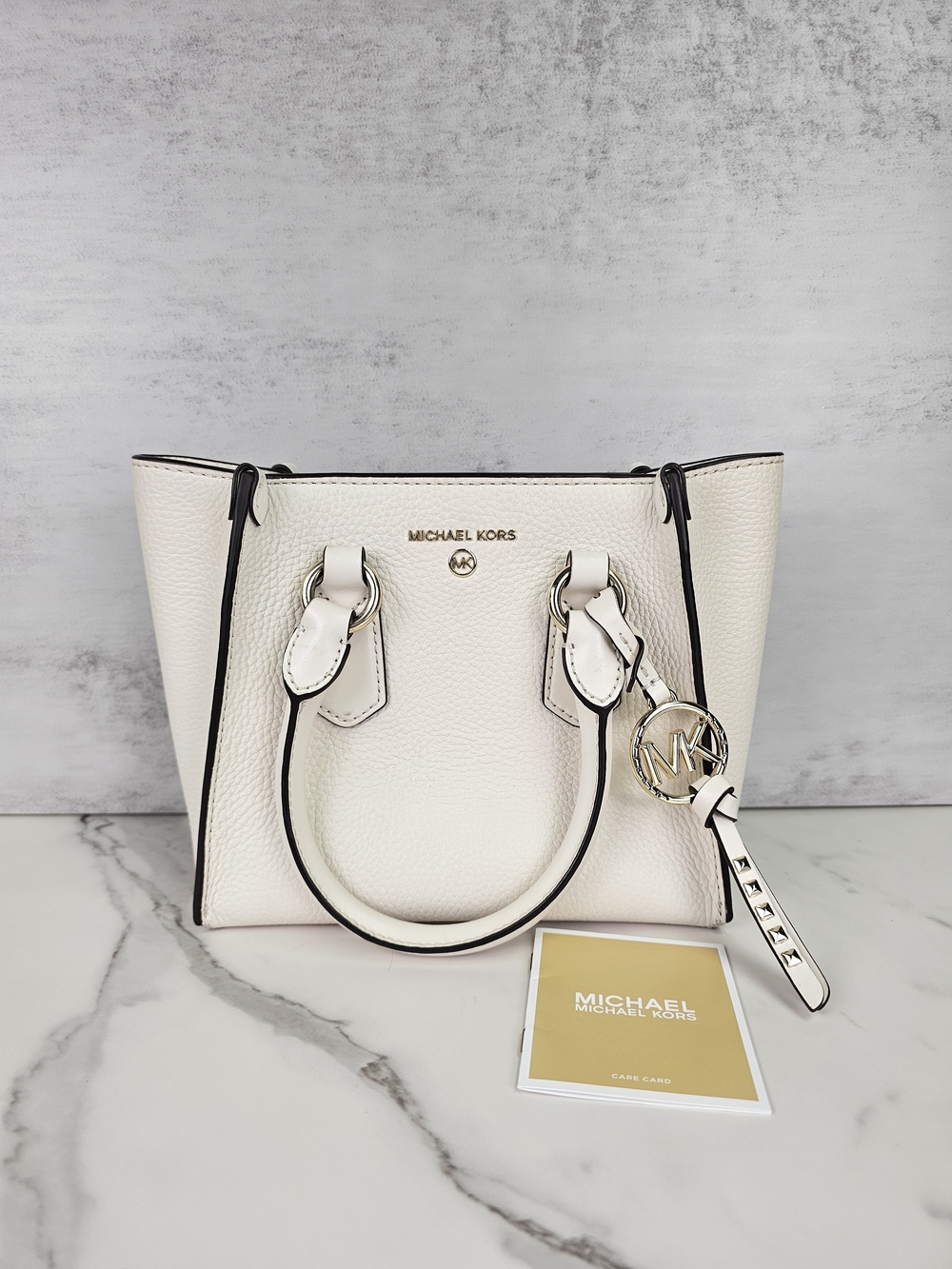 Michael Kors Light Cream Kris Pebbled Leather Satchel/Crossbody Purse